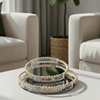 Round Wood Framed Mirror Vanity Tray Set