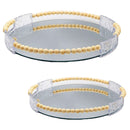 Round Wood Framed Mirror Vanity Tray Set