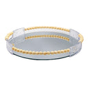 Round Wood Framed Mirror Vanity Tray Set