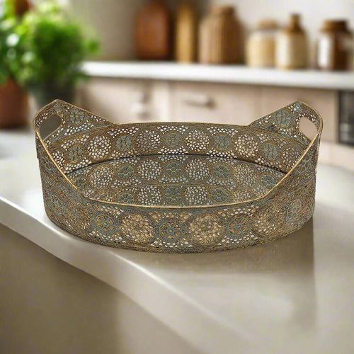 Rustic Gold Oval Mirrored Perfume Tray