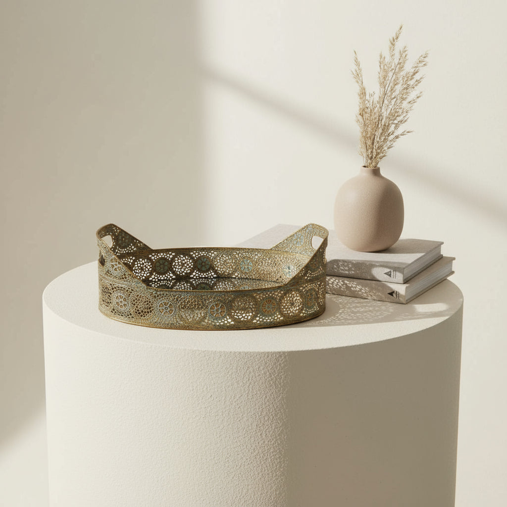 Rustic Gold Oval Mirrored Perfume Tray