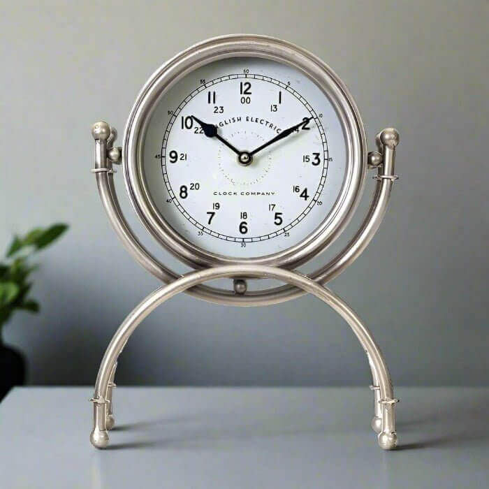 Rustic Silver Metal Table Clock Stand 40cm