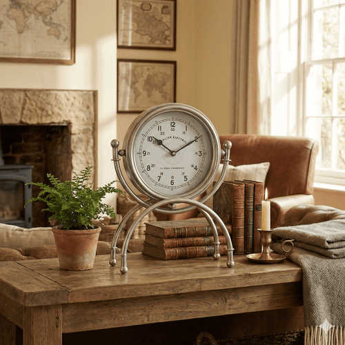 Rustic Silver Metal Table Clock Stand 40cm