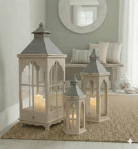 Rustic Wood Lantern Set Metal Accent