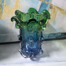 Sculptural Green & Blue Art Glass Vase