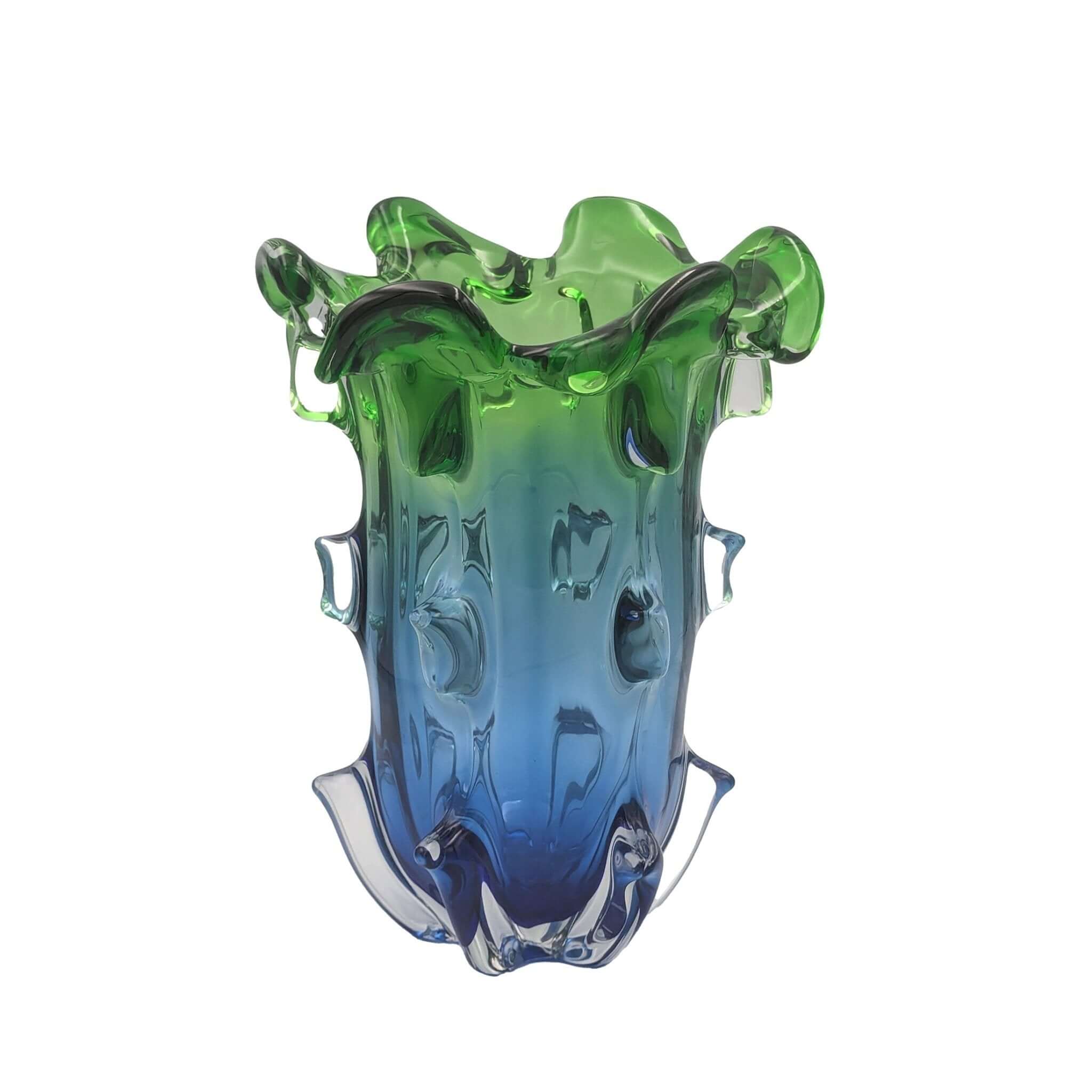 Sculptural Green & Blue Art Glass Vase