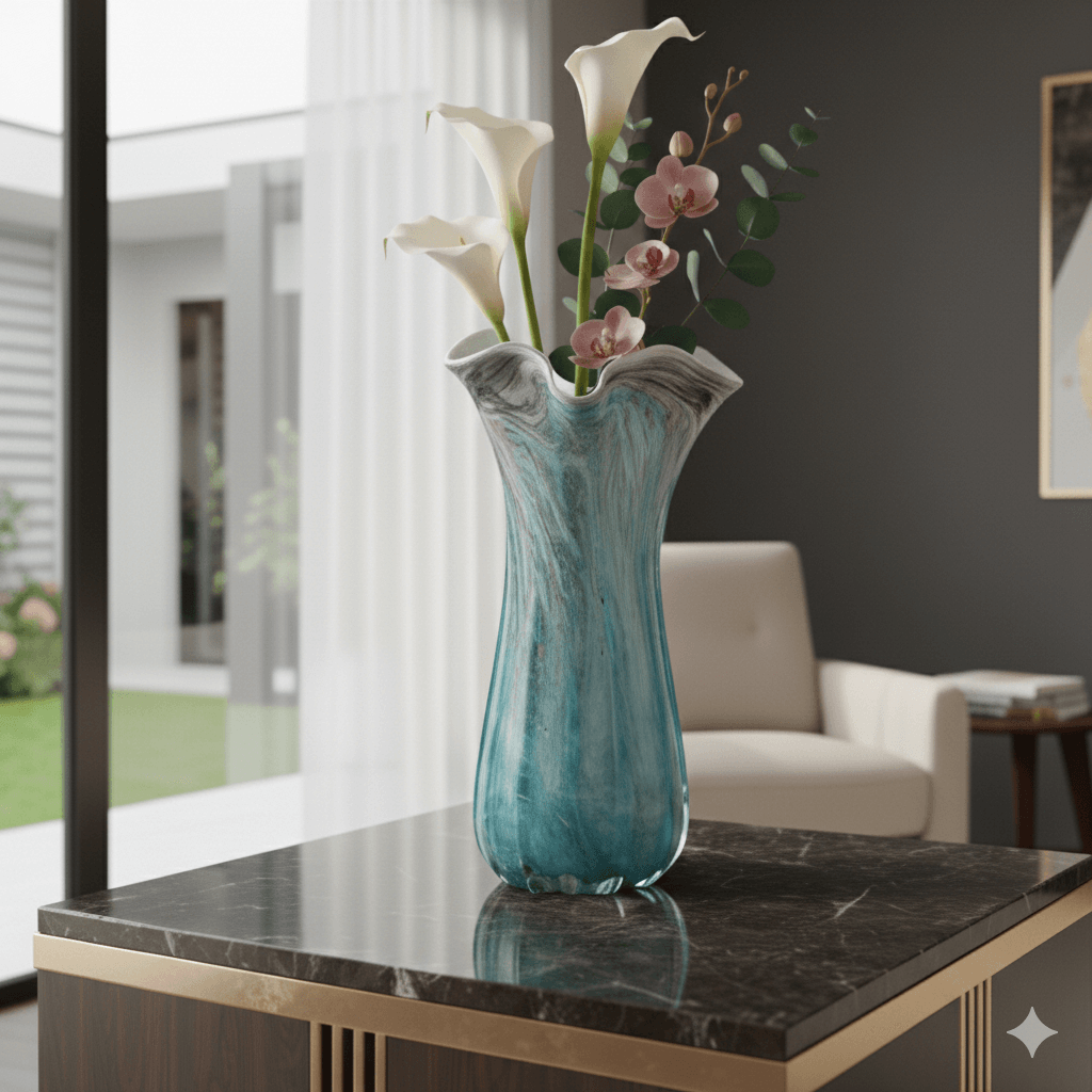 Seashell Design Porcelain Marble Finish Vase