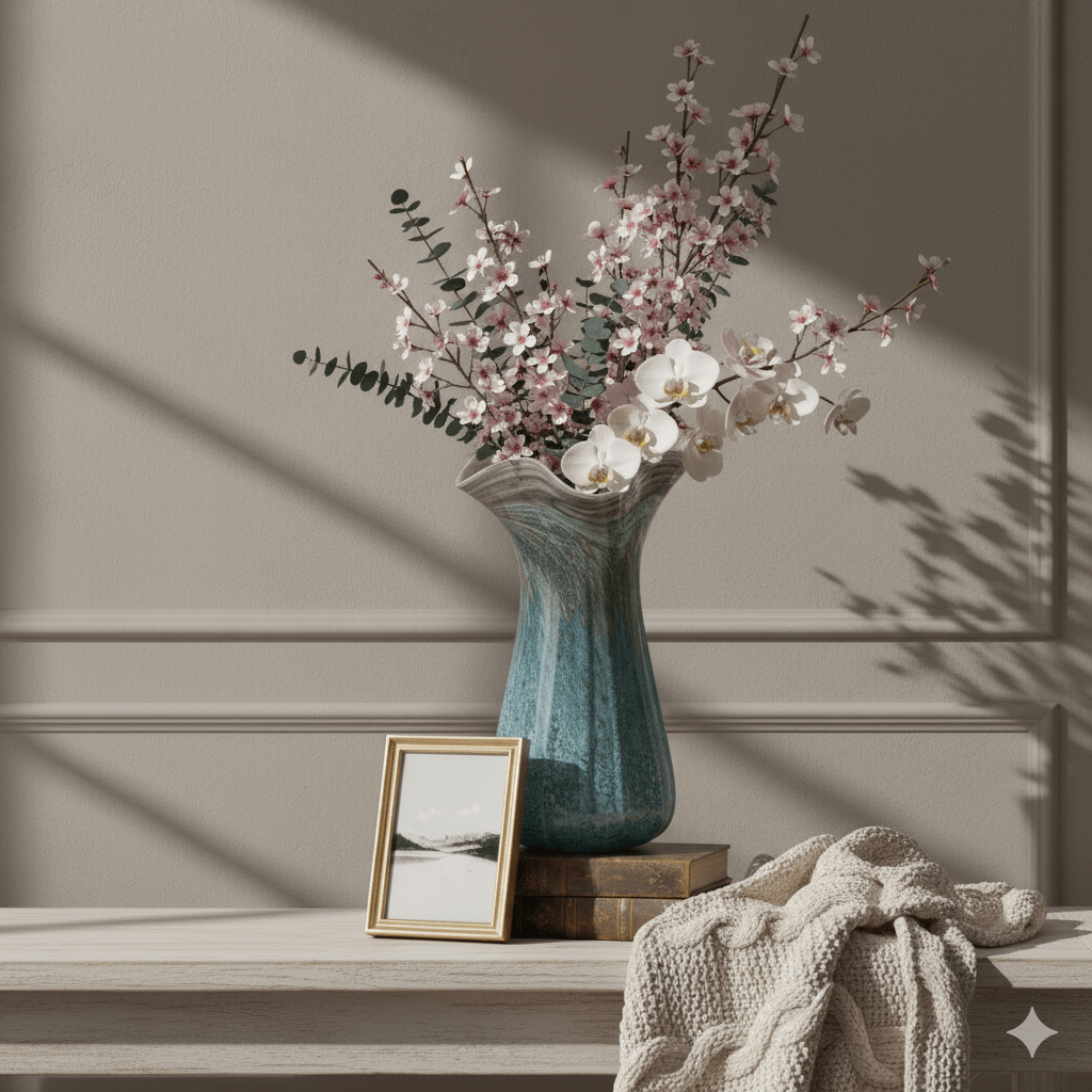 Seashell Design Porcelain Marble Finish Vase