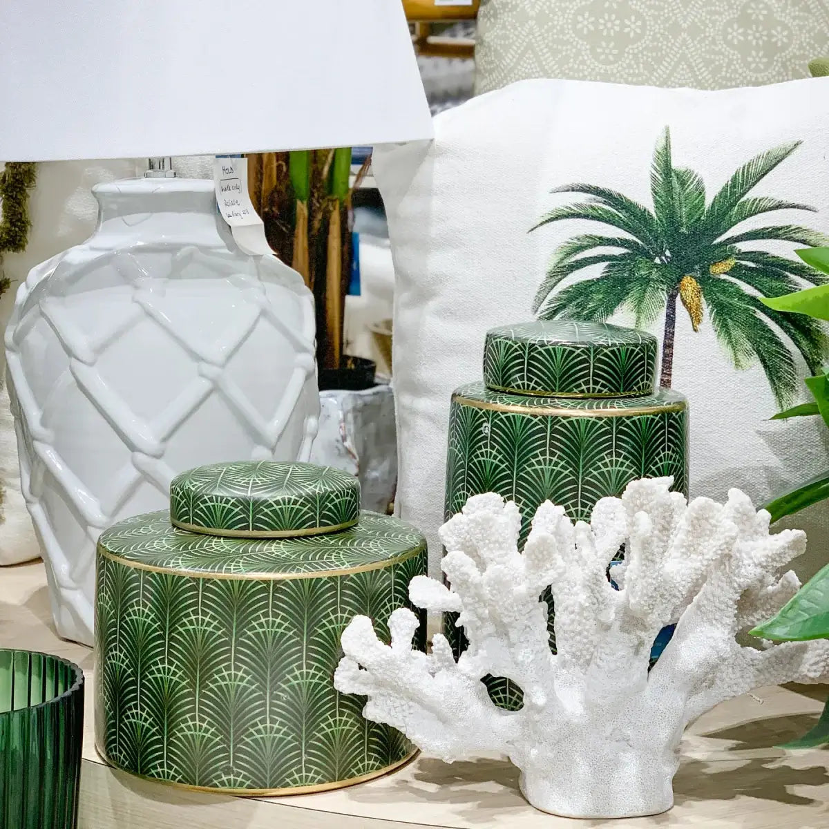 Selangor Green Gold Ceramic Palm Ginger Jar