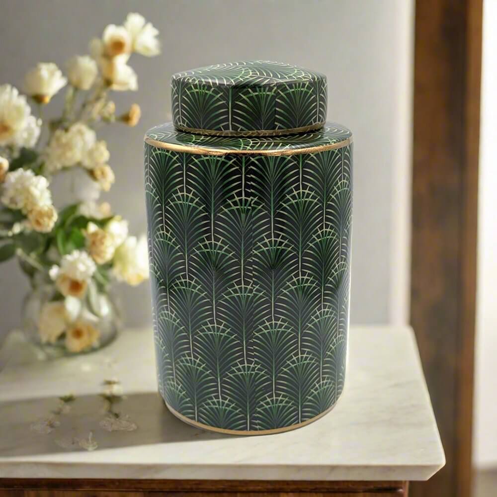 Selangor Green Gold Ceramic Palm Ginger Jar