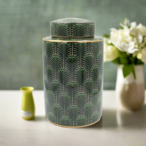 Selangor Green Gold Ceramic Palm Ginger Jar