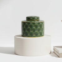Selangor Palm Leaf Green Gold Ceramic Jar