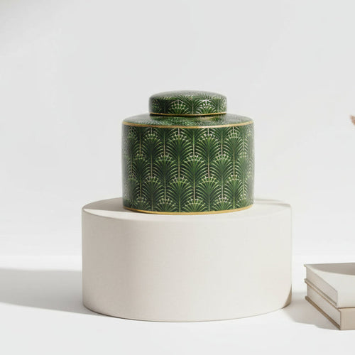 Selangor Palm Leaf Green Gold Ceramic Jar