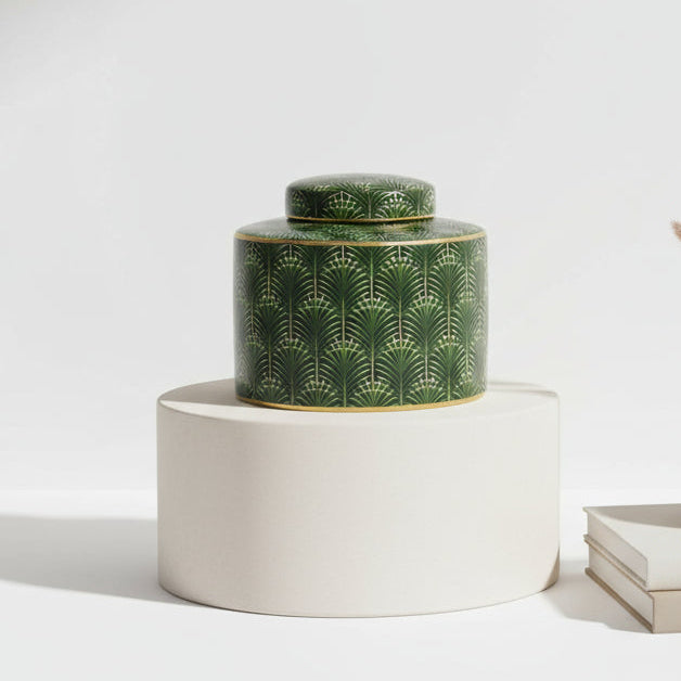 Selangor Palm Leaf Green Gold Ceramic Jar