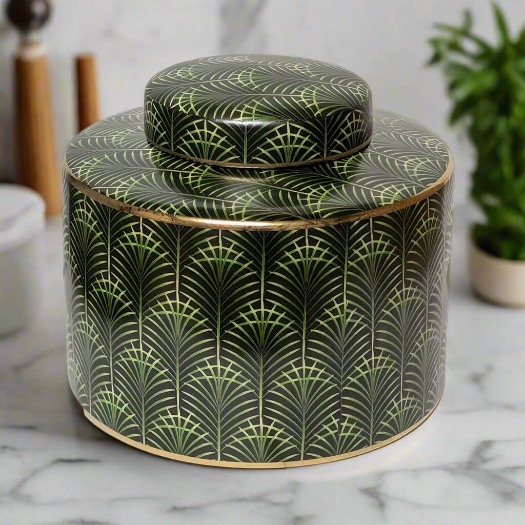 Selangor Palm Leaf Green Gold Ceramic Jar