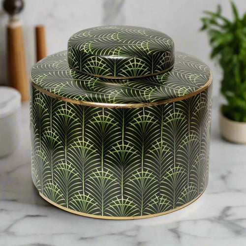 Selangor Palm Leaf Green Gold Ceramic Jar