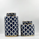 Azurean Scallop: Luxury Navy & Gold Ceramic Jar Set (2pc)