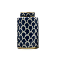 Azurean Scallop: Luxury Navy & Gold Ceramic Jar Set (2pc)