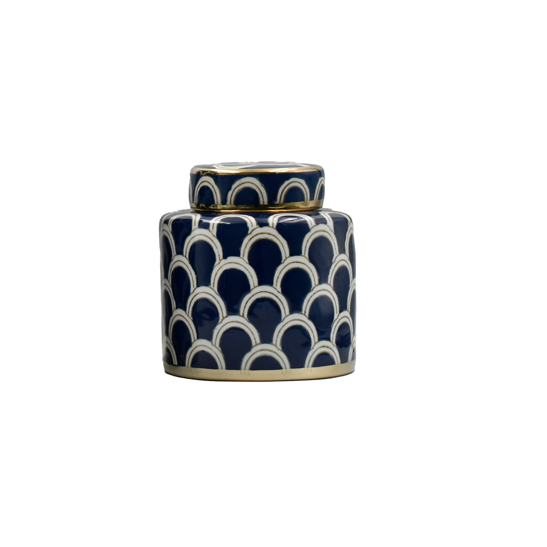 Azurean Scallop: Luxury Navy & Gold Ceramic Jar Set (2pc)