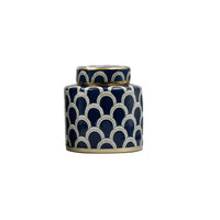 Azurean Scallop: Luxury Navy & Gold Ceramic Jar Set (2pc)