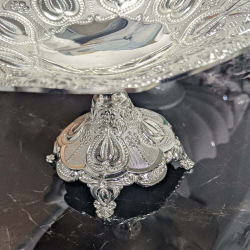 Silver Embossed Metal Decorative Pedestal Bowl