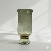 Smoked Green Glass & Copper Hurricane Vase