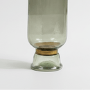 Smoked Sage Glass Hurricane Vase with Brass Detail