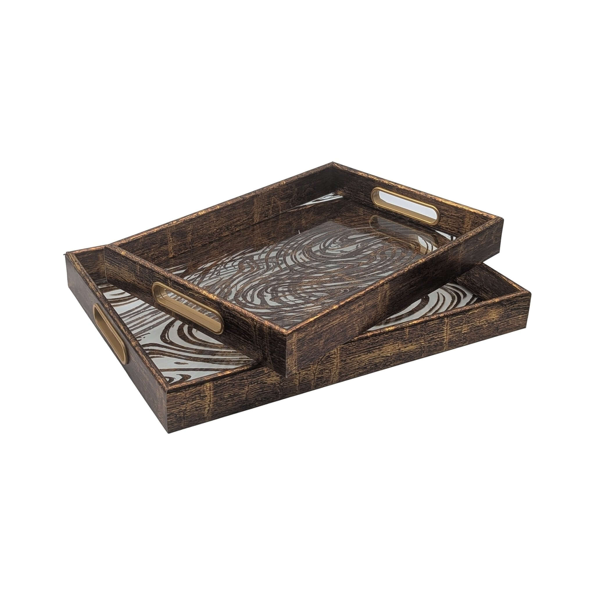 Spiral Pattern Timber Serving Tray Set