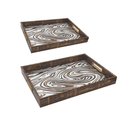 Spiral Pattern Timber Serving Tray Set