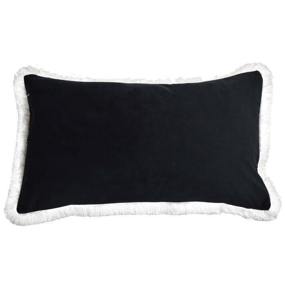 St. Kilda Black Velvet Fringed Cushion