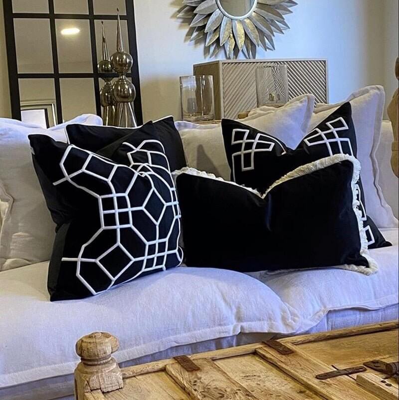 St. Kilda Black Velvet Fringed Cushion
