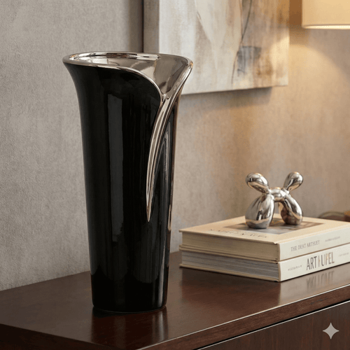 Tall 55cm Dark Brown Silver Ceramic Vase
