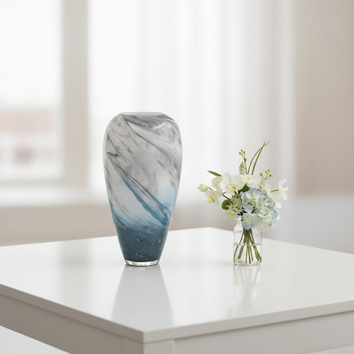 Tall Marble Glass Vase Green Blue Gold 38cm