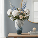 Tall Marble Glass Vase Green Blue Gold 38cm