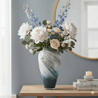 Tall Marble Glass Vase Green Blue Gold 38cm