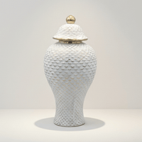 Handcrafted Vintage Gold White Ceramic Jar