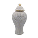 Tall White Ceramic Textured Gold Lid Jar