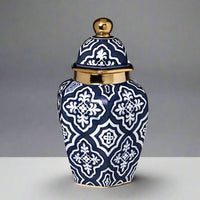 Tangier Blue White Gold Ceramic Ginger Jar