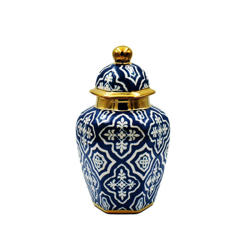 Tangier Blue White Gold Ceramic Ginger Jar