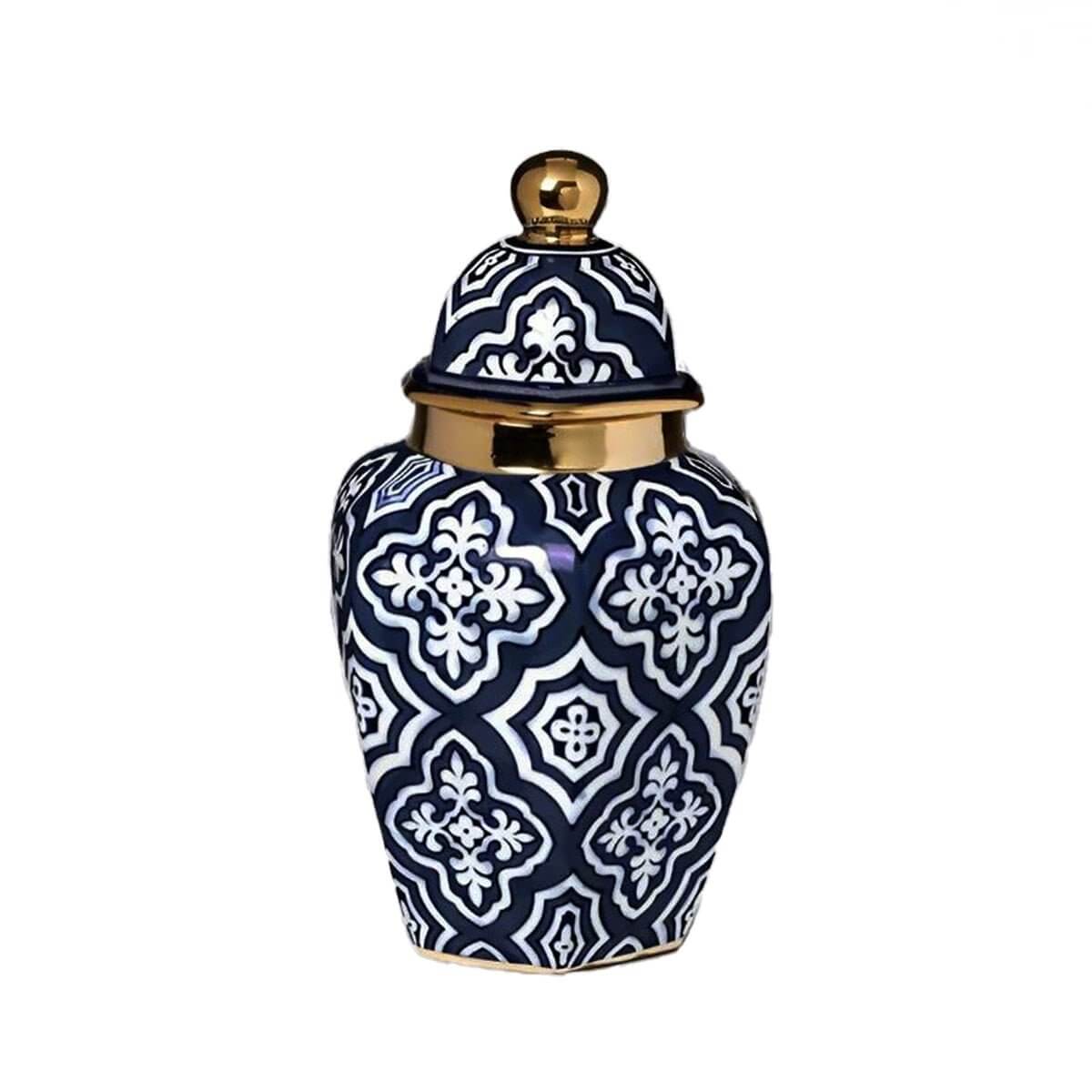 Tangier Blue White Gold Ceramic Ginger Jar