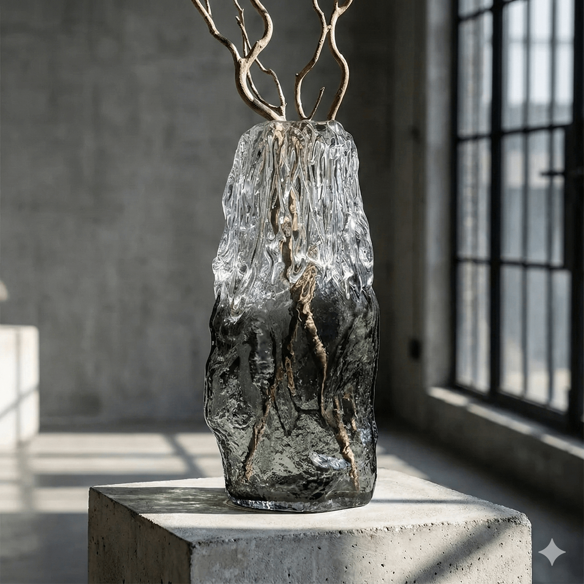 Textured Glacial Art Glass Vase Grey