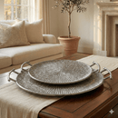 Textured Silver Metal Round Serving Trays - Set of 2