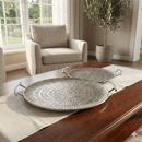 Textured Silver Metal Round Serving Trays - Set of 2