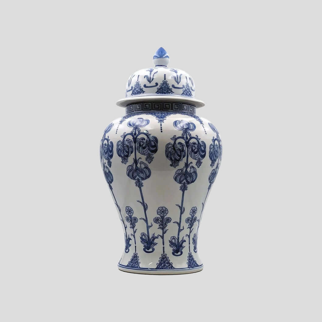 Timeless Blue White Ginger Jar Greek Key Small