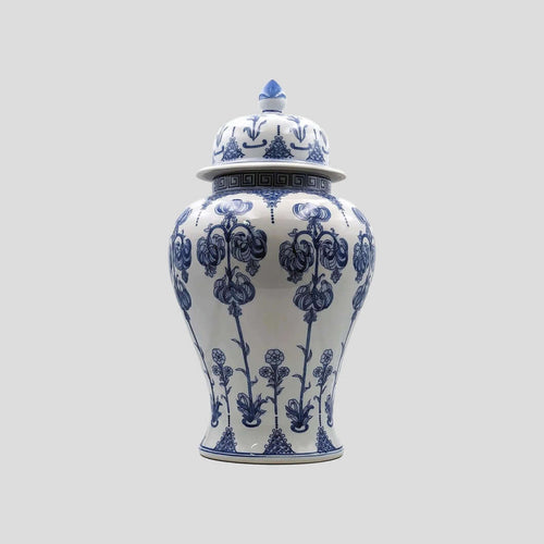 Timeless Blue White Ginger Jar Greek Key Small