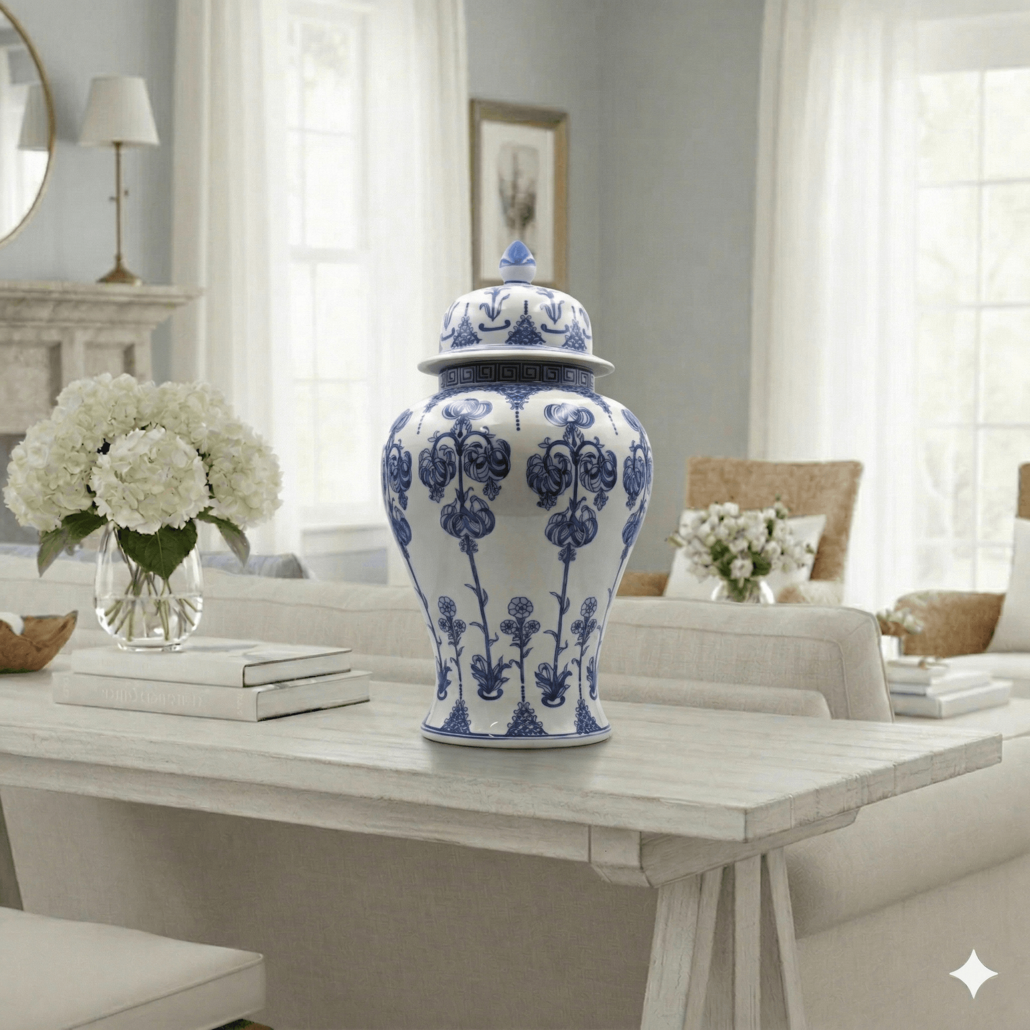 Timeless Blue White Ginger Jar Greek Key Small