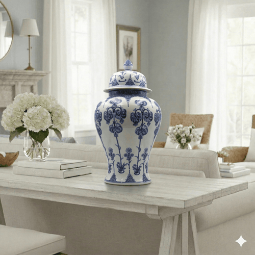 Timeless Blue White Ginger Jar Greek Key Small