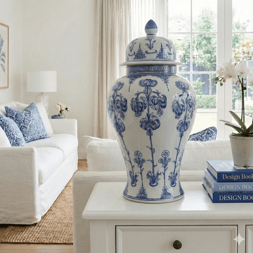 Timeless Blue White Ginger Jar Greek Key Small