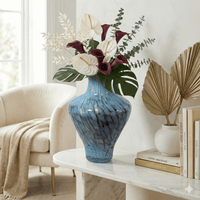 Turquoise Green Gold Art Glass Vase