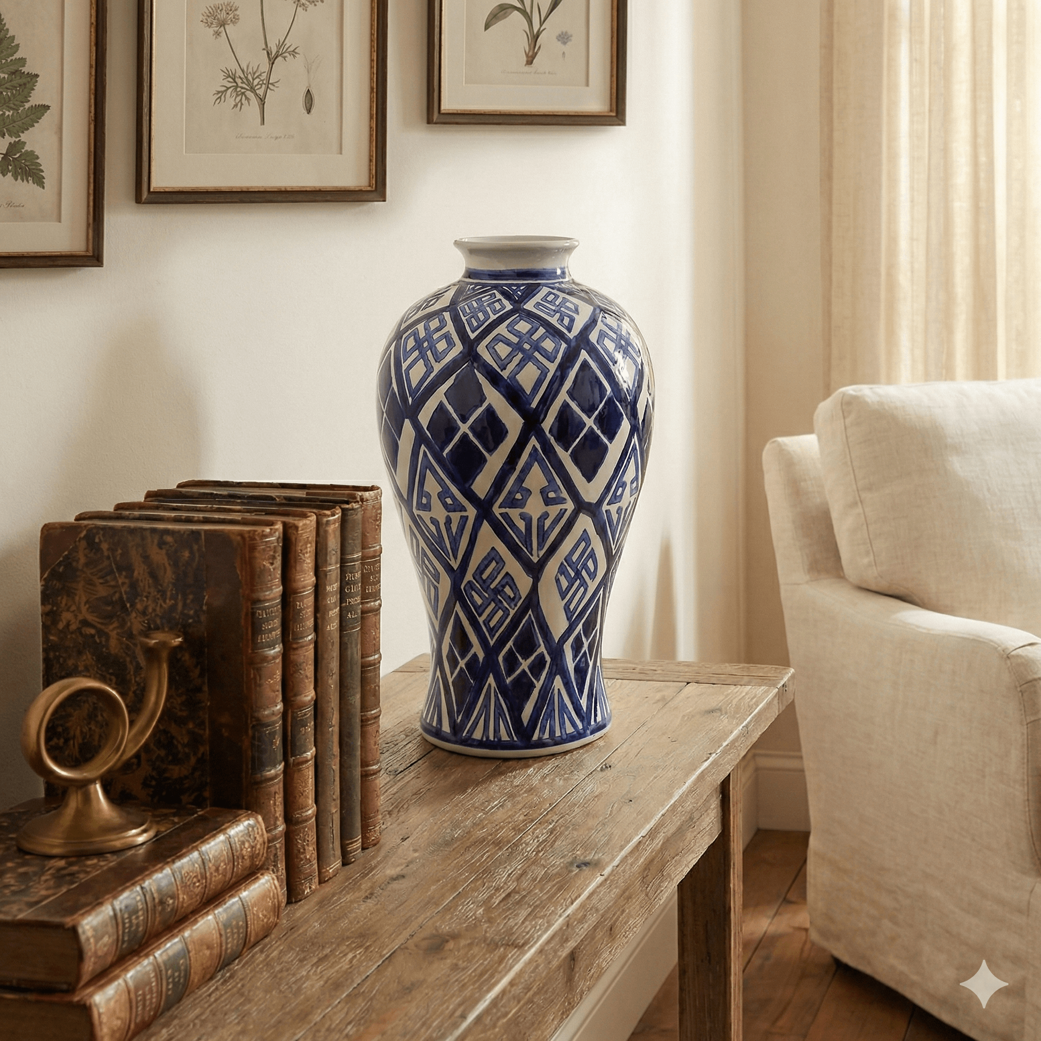 Valora Navy Blue Geometric Ceramic Vase